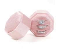 MFXIP Velvet Ring Box, 3 Slots Wedding Ring Box, Vintage Octagon Premium Jewelry Display Holder Gift Box with Detachable Lid for Engagement Wedding Box Keepsake Box Bridal Photo