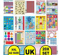 MFY 20 Assorted Laminated A2 Size Educational Posters & Wall Charts for Kids - Bundle of 20