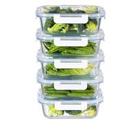 MFY 5 Pack 36oz Glass Containers with Lids, Reusable Meal Prep Containers, Airtight Glass Food Storage Containers with Lids, BPA-free, Microwave, Oven, Freezer & Dishwasher Safe, White