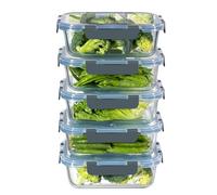 MFY 5 Pack 36oz Glass Containers with Lids, Reusable Meal Prep Containers, Airtight Glass Food Storage Containers with Lids, BPA-free, Microwave, Oven, Freezer & Dishwasher Safe, Gray