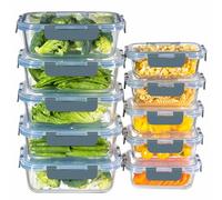 MFY Glass Containers with Lids, Reusable Meal Prep Containers, Airtight Glass Food Storage Containers with Lids, BPA-free, Microwave, Oven, Freezer and Dishwasher Safe, 10 Pcs 1040 & 400ml - Gray