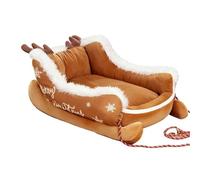 MFYOUPK Christmas Sleigh Dog Bed, Plush Dog Bed With Pull Rope Festive Insulated Nest Soft Pet Nest Pet Sofa For Terrace, Living Room, Bedroom, 50x37x25cm