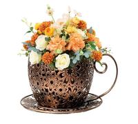 MFYOUPK Tea Cup Plant Pot, Iron Retro Hollow Teacup Planter Vintage Tea Cup Flower Pot Novelty Garden Ornament For Home Farmhouse Indoor Garden Patio Porch