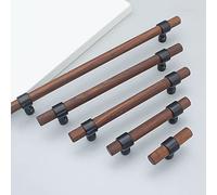 MFYS 7.55" Wood Drawer Pulls Handles Black Cabinet Knobs Pulls Walnut Handles for Dresser Cupboard Hardware (7-9/16" Hole to Hole, Walnut+Black)