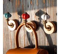 MFYS Rustic Wood Wall Hooks Retro Ceramic Coat Hooks Antique Pumpkin Style Coat Hangers for Bedroom Deco (1, Blue with Beech Base)