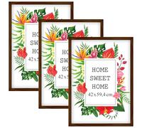 MG Design Set of 3 Wooden Picture Frame A2 16.5x23.4 inch (42x59.4 cm), Brown Real Wood Frame with Acrylic Glass, Vertical & Horizontal Hanging - for Photos, Posters, Certificates, Puzzles