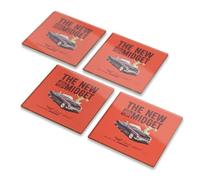 MG Midget Glass Coaster Set Classic British Car Advert Gift Official LICENCED PRODUCT (4, Gift Box Packaging)