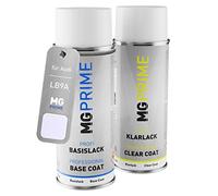MG PRIME Car paint spray can for Audi LB9A / B9A / B4 Candyweiss +1K | Candy White, Set of base coat + clear coat, Aerosol cans 400ml