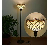 MG REAL Tiffany Style Floor Lamp, 12" Vintage Stained Glass Standing Lamp for Bedroom Living Room Office Decor Reading Light, Resin Base,25
