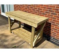 MG Timber Products: Indoor/Outdoor Wooden Workbench/Potting Table/BBQ Table/Pizza Oven Table/Garden Table (Double Shelf, 4FT - STANDARD)