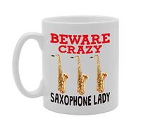 MG4384 Beware Crazy Saxophone Lady Novelty Gift Printed Tea Coffee Ceramic Mug