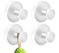 MGahyi Suction Cup Hooks, No-Drill Hooks for Shower, Bathroom, Hanging Towels, Robe, Mounting on Glass Shower Doors, Tile, Mirrors (White, 4pcs)