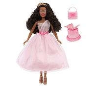 MGA's Dream Ella Let's Celebrate Doll - Yasmin - 29 cm Black Haired Party Fashion Doll - Pink & Gold Glitter Confetti Butterflies - 5 Accessories - For Collectors & Children from 4 Years