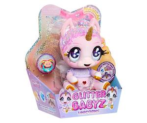 MGA'S Glitter Babyz Unicorn Baby Doll - JEWELS DAYDREAMER -Includes Magical Colour Changes, Lavendar Glitter Hair, “Magic” Outfit, Diaper, Shampoo Bottle & Pacifier Accessories - For Kids Ages 3+