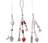 MGBISYI 1-3PCS Cute Y2K Phone Charm Keychain Bag Accessory Star christmas Pink Strawberry Phone Strap Phone Jewelry Alloy Material For Fashion Lover Y2k Phone Chain Decor (3PCS)