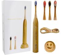 MgcSto Electric Bamboo Toothbrush Sonic Toothbrush - 4 Replaceable Bamboo Brush Heads Eco-Friendly IPX7 Waterproof Electric Toothbrush, One-Button Switch Five-Mode Brushing