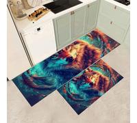 MGDIFYXAA 2 Pcs Kitchen Rugs and Mats, Dream Anti Fatigue Kitchen Rug Sets,Dreamcatcher Wolf Comfort Floor Mats Washable Non Slip Rug Runner for Sink Laundry,40×60cm+40×120cm