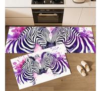 MGDIFYXAA 2-Piece Non-Slip Kitchen Mat & Rug Set, Purple ink zebra Washable Hallway Runner & Dining Room, Entryway & Door Mat, 40×60cm+40×120cm
