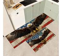 MGDIFYXAA 2 Pieces Cartoon Animals Non Slip Kitchen Rug Set,National Flag Bald Eagle Water Absorbent Floor Mats, Kitchen Carpets and Rugs for Home Dining Room and Entryway,50×80cm+50×150cm