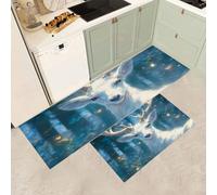 MGDIFYXAA 2 Pieces Magic Forest Non Slip Kitchen Rug Set,Beautiful Deer Water Absorbent Floor Mats, Kitchen Carpets and Rugs for Home Dining Room and Entryway,40×60cm+40×120cm