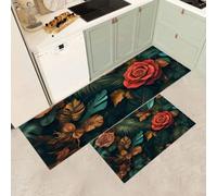 MGDIFYXAA 2 Pieces Non Slip Kitchen Mat Kitchen Rug Set,Tropical flowering plants Washable Hallway Runner Set, Dining Room, Entryway and Door Mat