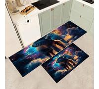 MGDIFYXAA 2 Pieces Star Animals Non Slip Kitchen Rug Set,Star Elephant Water Absorbent Floor Mats, Kitchen Carpets and Rugs for Home Dining Room and Entryway,43×75cm+43×150cm