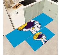 MGDIFYXAA Cartoon Kitchen Rug Sets - 2 Piece Lunar Astronaut Kitchen Mats Non Slip Washable Runners Floor Mat for Laundry Room Hallway Home Dining 50×80cm+50×150cm