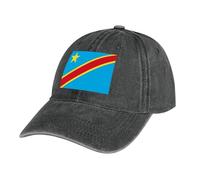 MGDIFYXAA Flag Baseball Cap for Men Women,Black Hats Unisex Adjustable Denim Cotton Vintage Democratic Republic of The Congo Flag Trucker Hat Peak Cap Outdoor Golf Running Summer Sun Hat