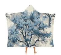 MGDIFYXAA Forest Scenery Oversized Warm Soft Cozy Hooded Blanket for Adult Lush Oak Trees Fleece Wearable Throw Hooded Cloak Air Conditioning Blanket for Spring and Autumn 50"×60"