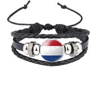 MGDIFYXAA Handmade Adjustable Multi Layered Leather Netherlands Flag Bracelet String Wrap Thread Wristbands For Men Women Black 18Mm