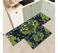 MGDIFYXAA Kitchen Rug 2 Piece Set,Non-Slip Absorbent and Washable Runner Rug,Plant Kitchen Floor Mat for Home, Office, Sink, Laundry (Lily Of The Valley Leaves,)