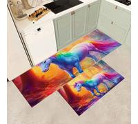 MGDIFYXAA Kitchen Rug Set, 2 Pieces Forest Animals Non Slip and Anti Fatigue Kitchen Mat Set,Dream Horse Washable Floor Mat, Standing Mats for Office Home Decoration