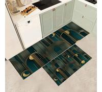 MGDIFYXAA Kitchen Rug Set, 2 Pieces Linear Geometry Non Slip and Anti Fatigue Kitchen Mat Set,Moon Arch Washable Floor Mat, Standing Mats for Office Home Decoration