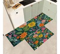 MGDIFYXAA Kitchen Rug Set, 2 Pieces Watercolor Flowers Non Slip and Anti Fatigue Kitchen Mat Set,Daisy Marigold Washable Floor Mat, Standing Mats for Office Home Decoration