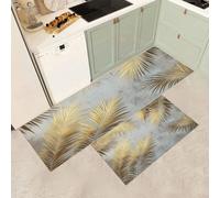 MGDIFYXAA Kitchen Rugs Sets of 2-Golden Leaf Plants Non Slip Kitchen Mats for Floor-Thick Runner Carpet for Hallways Entryway Laundry Room Washable