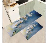 MGDIFYXAA Kitchen Rugs Sets of 2-White Orchid Non Slip Kitchen Mats for Floor-Thick Runner Carpet for Hallways Entryway Laundry Room Washable