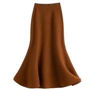 MGDIFYXAA Knitted Skirt for Women - High Waist Cashmere Knitted Fishtail Skirt Women's Spring Autumn and Winter Elegant Solid Color Hip Skirt Flattering Knit Skirt Brown M