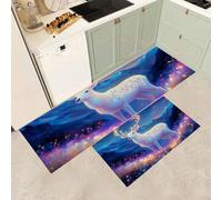 MGDIFYXAA Magic Forest Kitchen Rug Sets - 2 Piece White Deer Kitchen Mats Non Slip Washable Runners Floor Mat for Laundry Room Hallway Home Dining 50×80cm+50×150cm