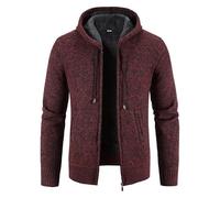 MGDIFYXAA Men's Long Sleeve Knitted Cardigan - Winter Men's Cardigans Hooded Zipper Sweaters Slim Fiit Casual Sweatercoats Jackets Men Winter Thicker Warm Cardigans Red 3XL