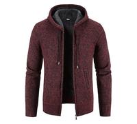 MGDIFYXAA Men's Long Sleeve Knitted Cardigan - Winter Men's Cardigans Hooded Zipper Sweaters Slim Fiit Casual Sweatercoats Jackets Men Winter Thicker Warm Cardigans Red 3XL