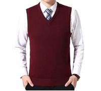 MGDIFYXAA Mens Sleeveless Sweater Vest - V Neck Sleeveless Jumpers Solid Color Sweater Man Pullovers Vest Slim Fit Jumpers Knitwear Sleeveless Winter Casual Clothing Red Xxl