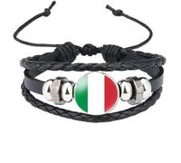 MGDIFYXAA Multi Layered Braided Italy Flag Bracelet - Creativity Charm Adjustable Bangle,Punk Jewelry Accessories Patriotic For Men Women Black 18Mm