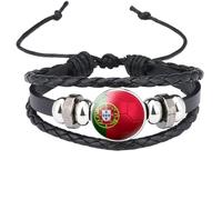 MGDIFYXAA Multi Layered Braided Portugal Flag Bracelet - Creativity Charm Adjustable Bangle,Punk Jewelry Accessories Patriotic For Men Women Black 18Mm
