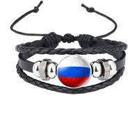 MGDIFYXAA Multi Layered Braided Russia Flag Bracelet - Creativity Charm Adjustable Bangle,Punk Jewelry Accessories Patriotic For Men Women Black 18Mm