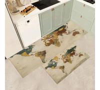 MGDIFYXAA Non-Slip Kitchen Runner Rugs 2 Piece - Retro World Map Absorbent Soft Low Pile Area Floor Rug for Laundry Room Bedroom Entrance