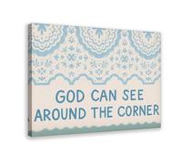 MGDUJGH God Sees Around Corners Christian Encouragement Quotes Blue Bible Quotes Faith Based Canvas Modern Poster Wall Art Prints Paintings Living Room Bedroom Decor 24x36inch(60x90cm)
