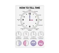 MGDUJGH How to Tell Time Education What Time Is It Learning Clock Teaching Tools Classroom Canvas Modern Poster Wall Art Prints Paintings Living Room Bedroom Decor 24x36inch(60x90cm)