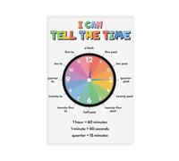 MGDUJGH Learning to Tell Time. What Time Is It on The Clock Teaching Tool. Rainbow Pastel Color Classroom. Canvas Wall Art Posters And Prints Room Aesthetic Bedroom Office Decor 20x30inch(50x75cm)