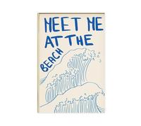 MGDUJGH Meet at The Beach, Simple Coastal Waves, Ocean Quotes, Sailing Summer Canvas Art Wall Decor Posters Home Bar Restaurant Garage Cafe Logo Gift 12x18inch(30x45cm)