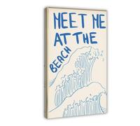MGDUJGH Meet at The Beach, Simple Coastal Waves, Ocean Quotes, Sailing Summer Canvas Art Wall Decor Posters Home Bar Restaurant Garage Cafe Logo Gift 20x30inch(50x75cm)